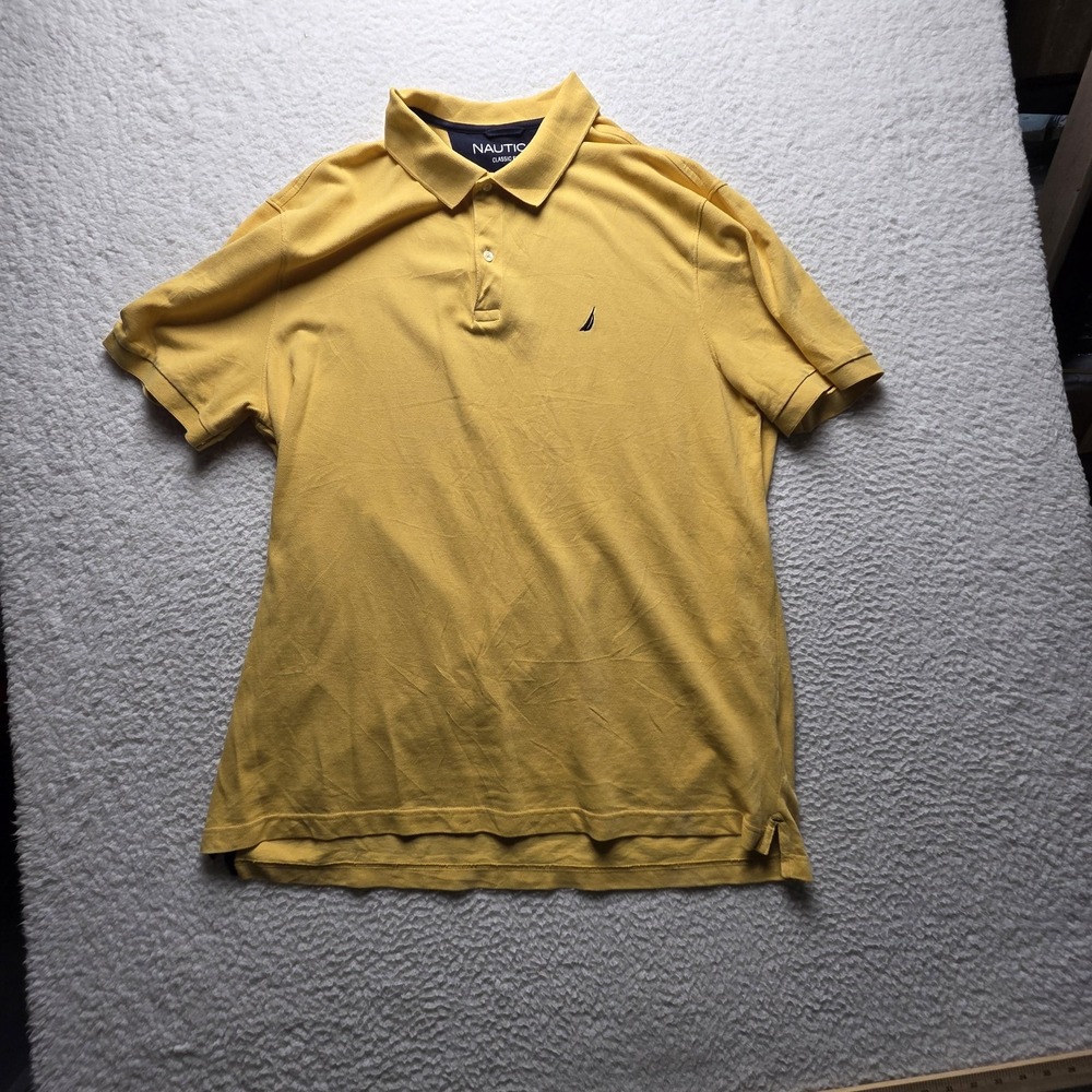 Nautica Classic Fit Polo Shirt Mens 2XL Yellow Solid 100% Cotton Knit Casual Top